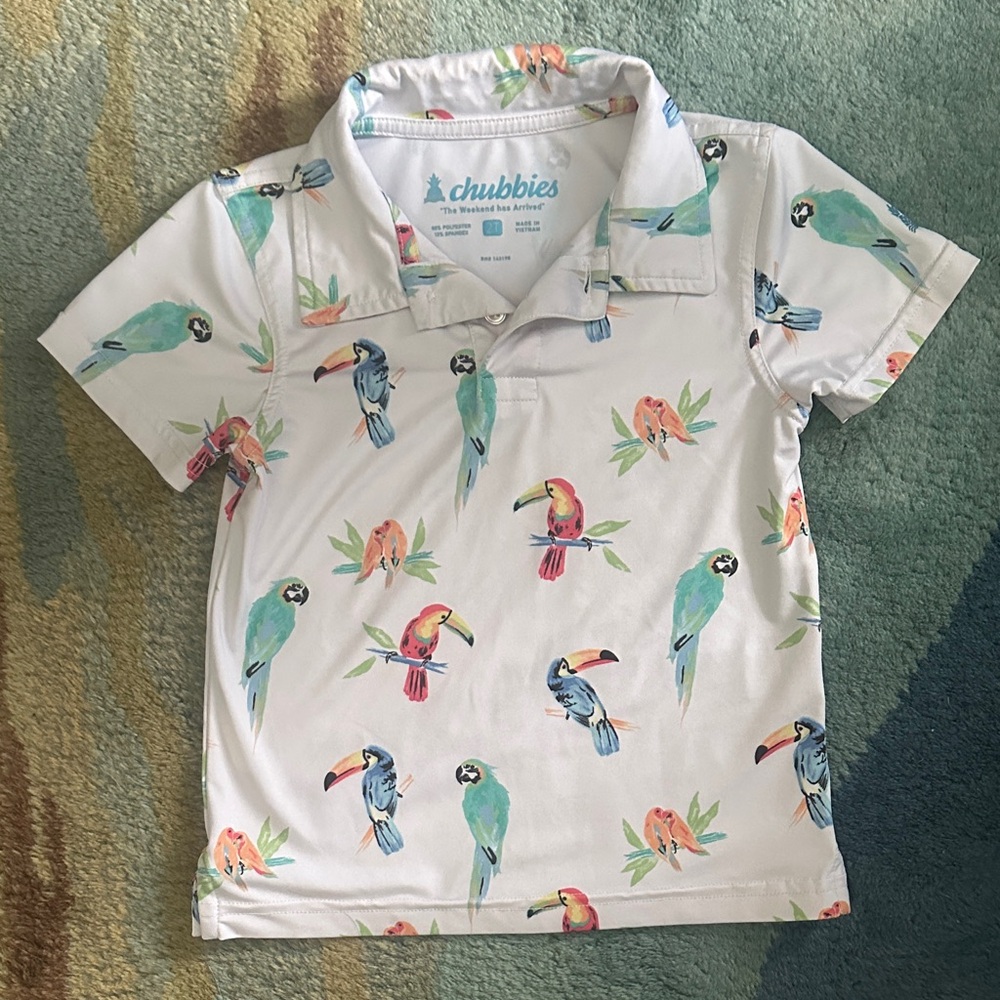 Chubbies Kids Parrot Print Polo - White